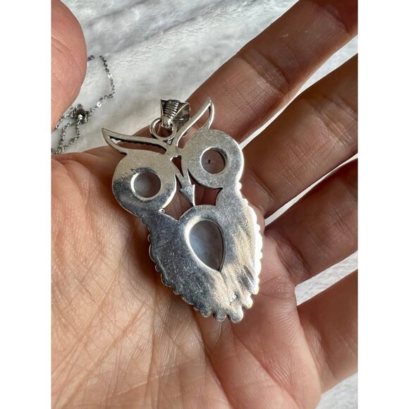 925 OWL Spirit Guide Rainbow Flash Moonstone Pendant Necklace - Picture 8 of 9